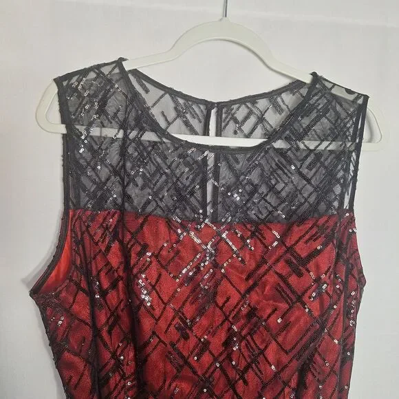 Jessica Howard Sequin Midi Dress Sleeveless Black Red Formal 16 W Womens - Picture 3 of 11